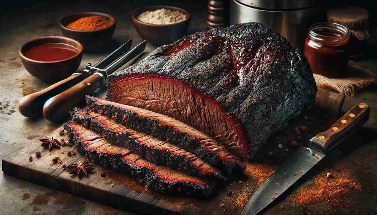 Brisket with rich, dark crust and juicy interior