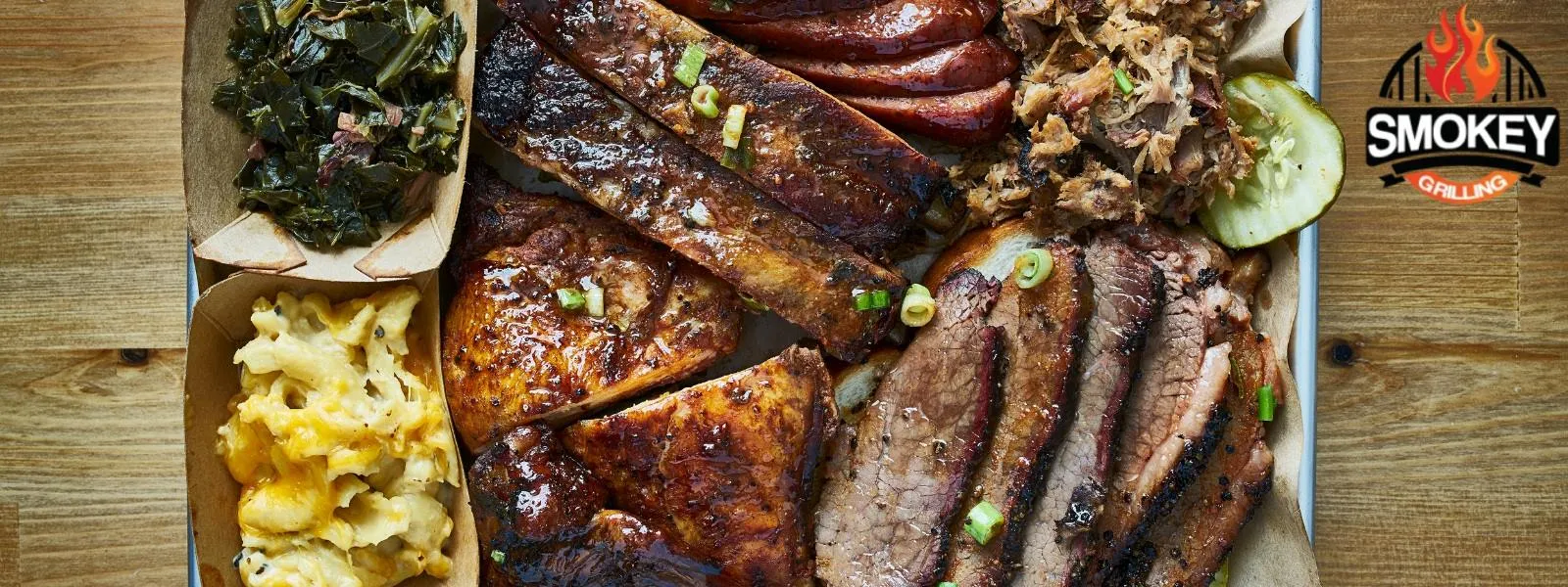 Smoked-meats-and-sides Assorted smoked meats and sides on a tray.